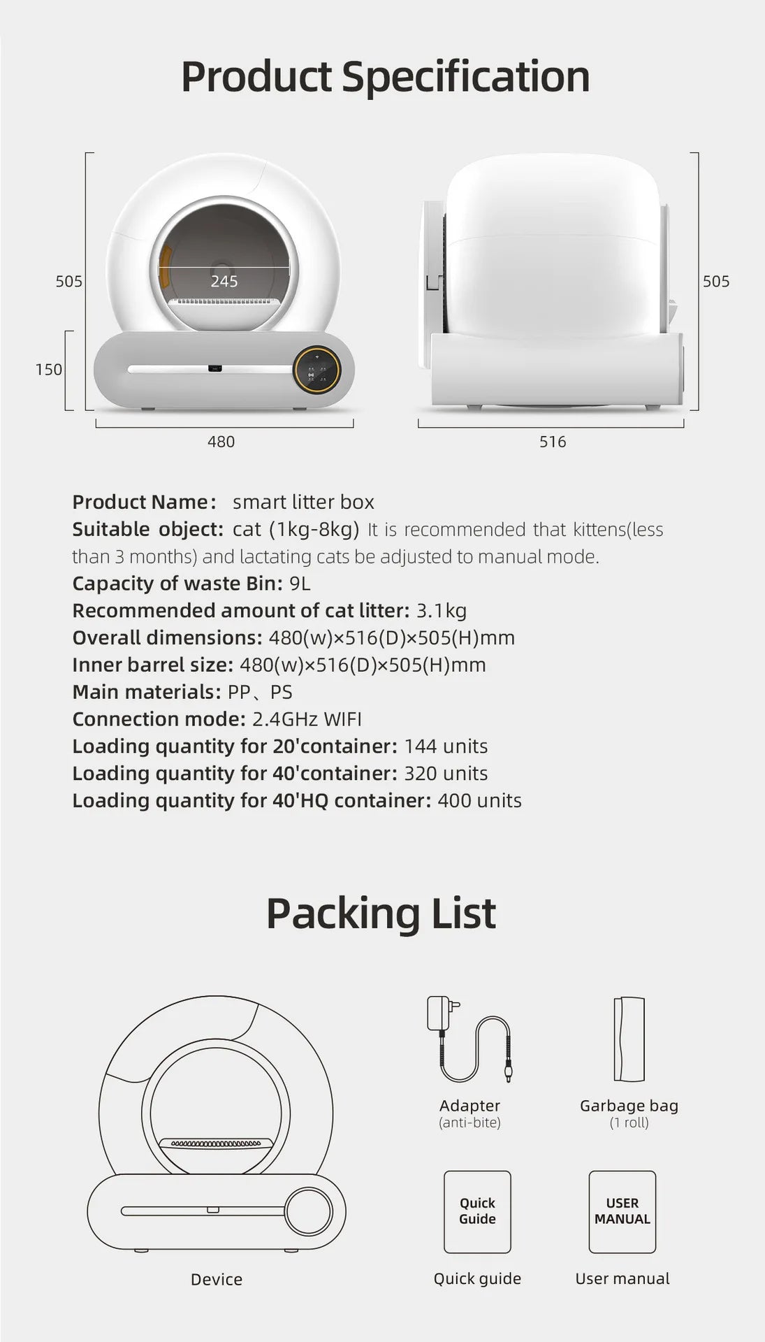 Tonepie 65L the Automatic Smart Cat Litter Box
